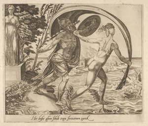 Een schild is nutteloos als Fortuna zich afkeert van Zes gezegden over Fortuna, ca. 1560 door Dirck Volkertsen Coornhert