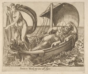 Fortuin waakt niet over alle slapers uit Zes uitspraken over fortuin, ca. 1560 door Dirck Volkertsen Coornhert