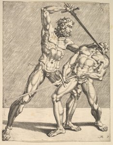 Twee schermers, uit Schermers, plaat 7, 1552 door Dirck Volkertsen Coornhert