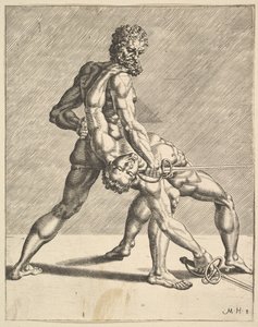 Twee Schermers, uit Schermers, plaat 8 door Dirck Volkertsen Coornhert