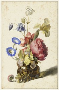 Bloemen in een fles door Dirck de Bray