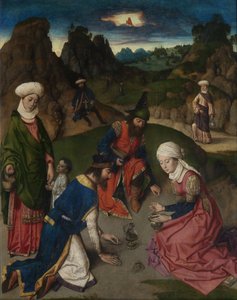 Het Laatste Avondmaal altaarstuk: Het verzamelen van manna rechtervleugel, 1464-1468 door Dirk Bouts