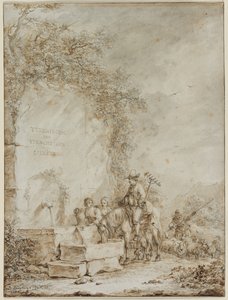 Frontispice voor een Album van Tekeningen: Boeren bij een Fontein (recto)
