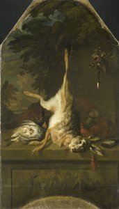 Stilleven met dode haas en patrijzen door Dirk Valkenburg