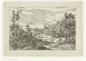 Duinlandschap en gezicht op huizen en kerk van Scheveningen