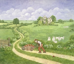 De appelkruiwagen: Joseph Poorgrass rijdt een kruiwagen met appels naar Bathshebas woning, uit Ver van het rumoerige gedruis, door Thomas Hardy