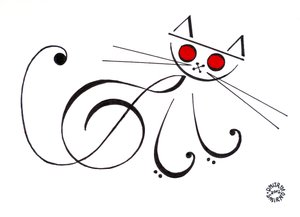 Muzikale kat - een kat getekend met muzieknotatie
