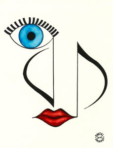 Muzikaal gezicht - een gezicht met een oog en lippen getekend met behulp van muzieknotatie