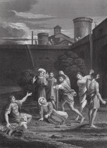 De steniging van St. Stefanus, Handelingen, Hoofdstuk VII, verzen 54-60 door Domenichino (1581 1641) (after)