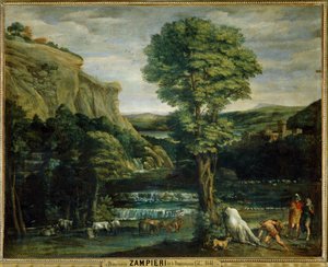 Paysage avec Hercule combattant Achelaos change en toreau - Landschap met Hercules in gevecht met Achelaos veranderd in een stier ...