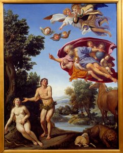 God berispt Adam en Eva door Domenichino