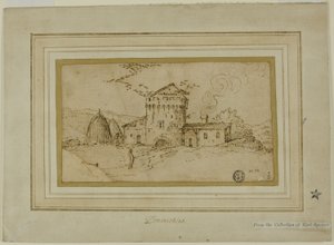 Boerderij met toren en hooibergen door Domenichino