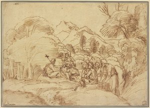 Johannes predikt in de woestijn door Domenichino