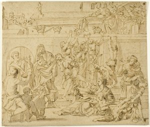 Sint Cecilia deelt aalmoezen uit aan de armen door Domenichino