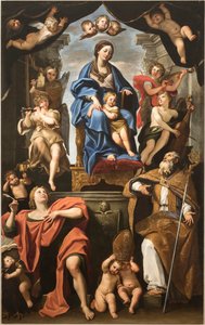 Maagd en Kind met Heiligen Petronius en Johannes de Evangelist door Domenichino