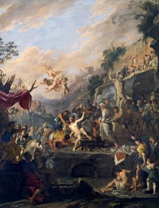Martelaarschap van Sint Laurentius, schilderij door Domenico Gargiulo genaamd Micco Spadaro, Italië
