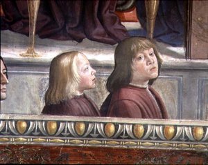 Centrale Muur van de Cyclus van het Leven van St. Franciscus, c.1483 (detail) door Domenico Ghirlandaio