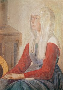 Detail van een vrouw uit de Dood van St. Fina, 1482 door Domenico Ghirlandaio