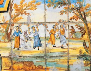 Detail van majolica-decoratie van het Klooster van de Arme Klaren
