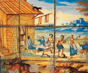 Detail van majolica-decoratie van Klooster van Arme Klaren door Domenico Antonio Vaccaro
