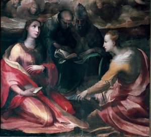 Christus kroont de Maagd Maria en vier heiligen (detail) door Domenico Beccafumi