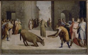De heilige Antonius van Padua en het wonder van de muilezel ... door Domenico Beccafumi
