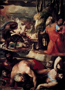 De straf van Core (Kore), Dathan (Datan, Nathan) en Aboron (Abiram) door Domenico Beccafumi