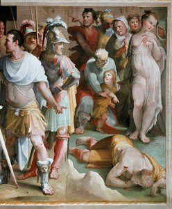 De moord op de rijke Romeinse plebejer Spurius Maelius (5e eeuw v.Chr.) Detail. Fresco door Domenico di Giacomo di Pace genaamd Beccafumi (1486-1551) 1529-1535 Siena, Palazzo Pubblico door Domenico Beccafumi