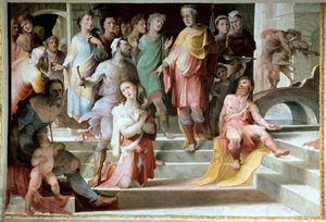 Het offer van Seleucos de Locres (Seleucus de Locride) Seleucos om zijn zoon te verblinden, om hem te straffen voor een verkrachting die hij had gepleegd, verkiest een van zijn ogen te sterven. Fresco door Domenico di Giacomo di Pace genaamd Beccafumi (148 door Domenico Beccafumi