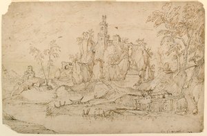 Fantasielandschap met watermolen