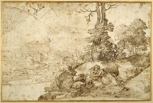 Landschap met astrologie door Domenico Campagnola