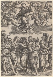 De Tenhemelopneming van de Maagd door Domenico Campagnola