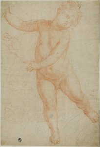 Putto geposeerd op rechterbeen (recto); schets van een gedrapeerde arm (verso) door Domenico Cresti