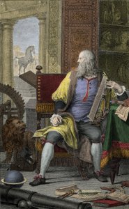 Voorstelling van de schilder, beeldhouwer Leonardo da Vinci (1452-1519) in zijn atelier. Gravure door Domenico Cunego (1726-1803) door Domenico Cunego