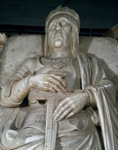 Beeld van een koning, detail van het graf van de katholieke koningen door Domenico Fancelli