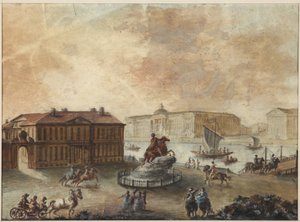 Het ruiterstandbeeld van Peter de Grote op het Senaatsplein door Domenico Felice Lamoni