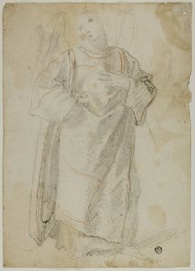 Staande Engel (recto); Studie van Gezicht en Draperie (verso) door Domenico Fiasella