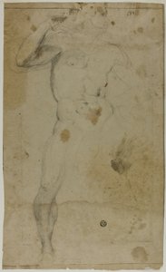 Staande Mannelijke Naakt (recto); Twee Halflange Mannelijke Figuren, Een met Opgeheven Arm, de Ander Biddend (verso)