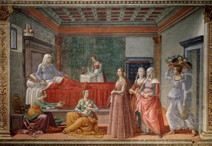 De Geboorte van Johannes de Doper door Domenico Ghirlandaio
