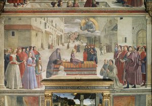 Het wonder van de jongen die weer tot leven komt, scène uit een cyclus van het Leven van St. Franciscus van Assisi (detail) door Domenico Ghirlandaio