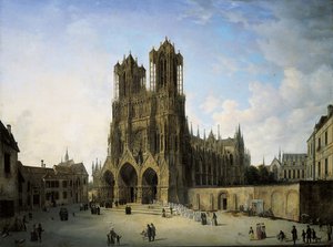De zuidwestvleugel van de kathedraal in Reims door Domenico II Quaglio