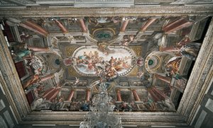 Het aanbod aan Jupiter van de sleutels van de Tempel van Janus (of Allegorie van Vrede), plafond van de edele verdieping, c.1665 door Domenico I Piola