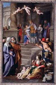 Afbeelding van Sint-Thomas van Villanova die liefdadigheid verricht door Domenico Il Sarzana Fiasella