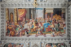 Het banket van Ahasveros, na 1621 (fresco) door Domenico Il Sarzana Fiasella
