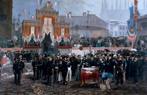 Ceremonie voor het leggen van de eerste steen van de Galleria Victor Emmanuel II in Milaan, 7 maart door Domenico Induno