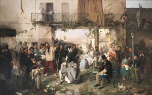 Nieuws over de Vrede van Villafranca door Domenico Induno