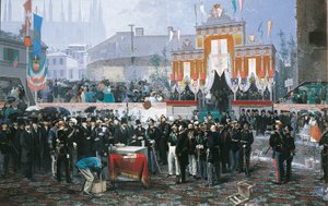 Het leggen van de eerste steen van de Galleria Vittorio Emanuele in Milaan door Domenico Induno