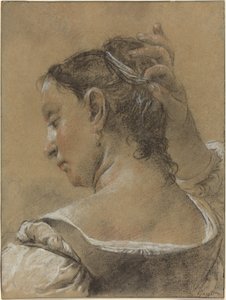 Een jonge vrouw die haar haar doet