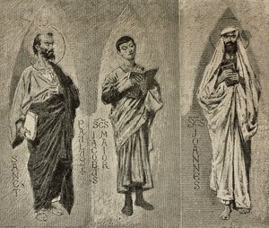 Sint Paulus, Jacobus de Meerdere en Johannes, cartoons door Domenico Morelli voor het mozaïek van de kathedraal van Amalfi, Italië door Domenico Morelli
