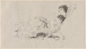De dochter van de kunstenaar Eleonora liggend op een chaise-longue